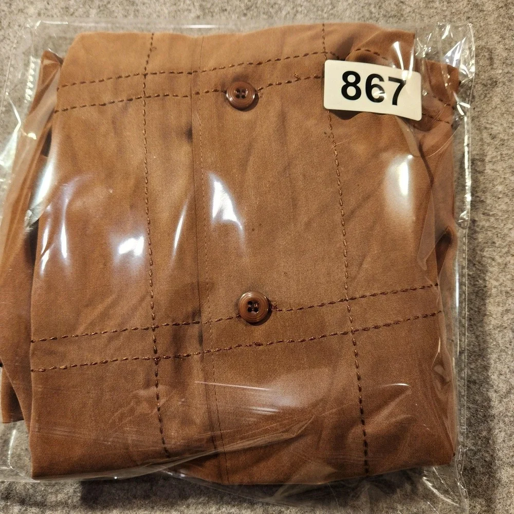 Tulliano Shirt Mens Medium Brown 100%‎ Silk Long Sleeve Button Front Dress